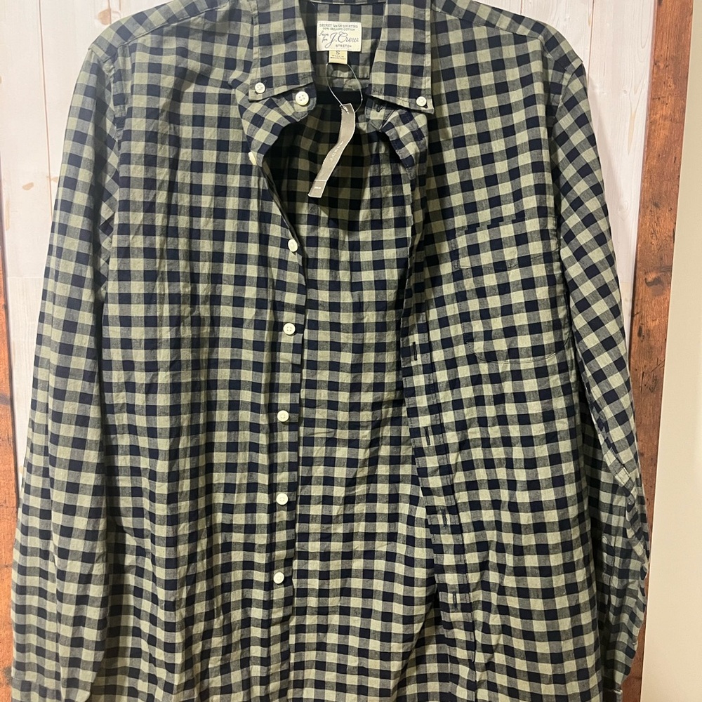 J. Crew Men's Plaid Shirt - Black and Cream